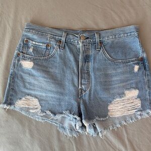 Levi's Light Blue Distressed Denim Cutoff Shorts